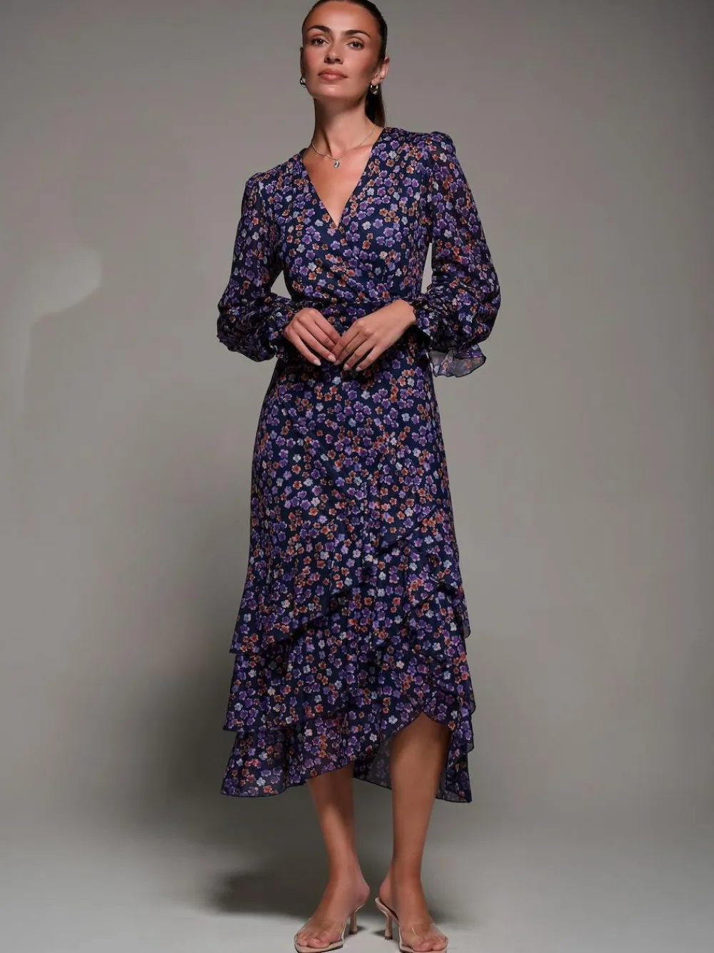 Jolie Moi Long Sleeve Frill Detail Mesh Maxi Dress^Women Occasionwear|Occasion Dresses
