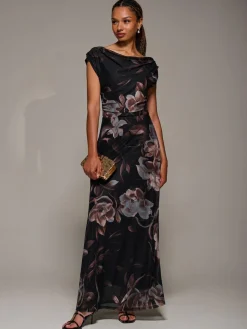 Jolie Moi Asymmetric Neck Mesh Maxi Dress^Women Maxi Dresses