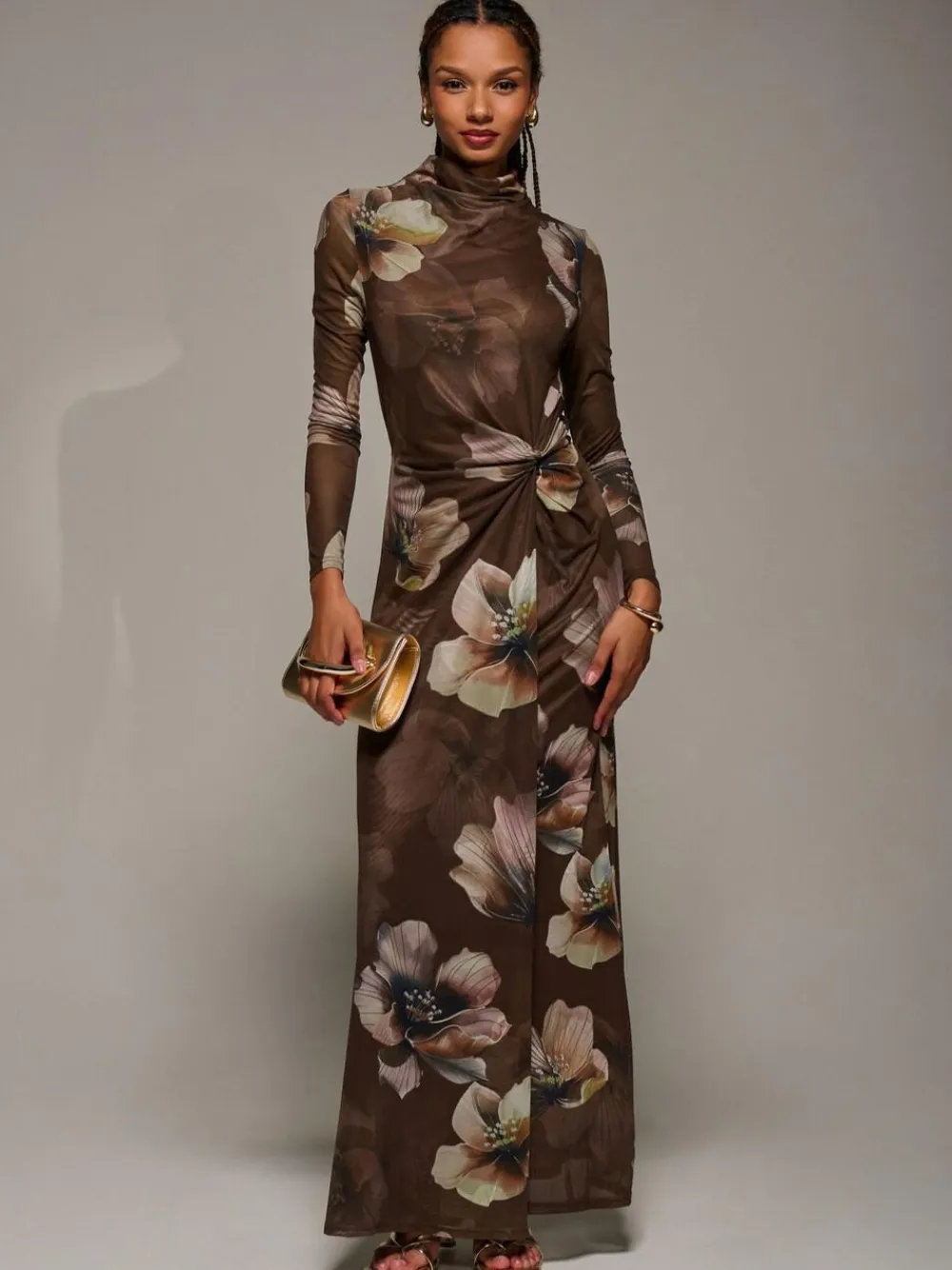 Jolie Moi High Neck Long Sleeve Mesh Maxi Dress^Women Maxi Dresses