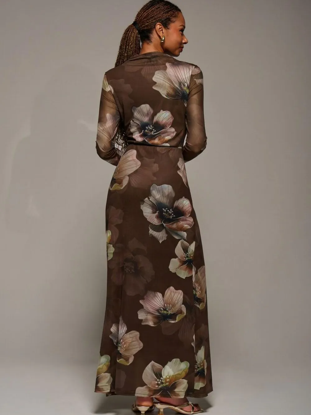 Jolie Moi High Neck Long Sleeve Mesh Maxi Dress^Women Maxi Dresses