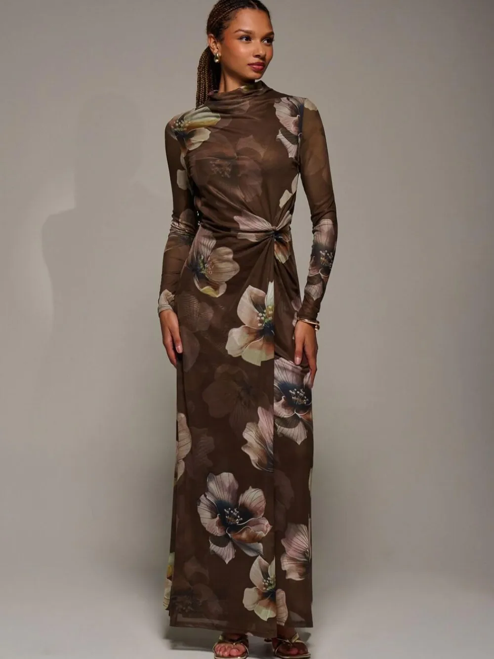 Jolie Moi High Neck Long Sleeve Mesh Maxi Dress^Women Maxi Dresses
