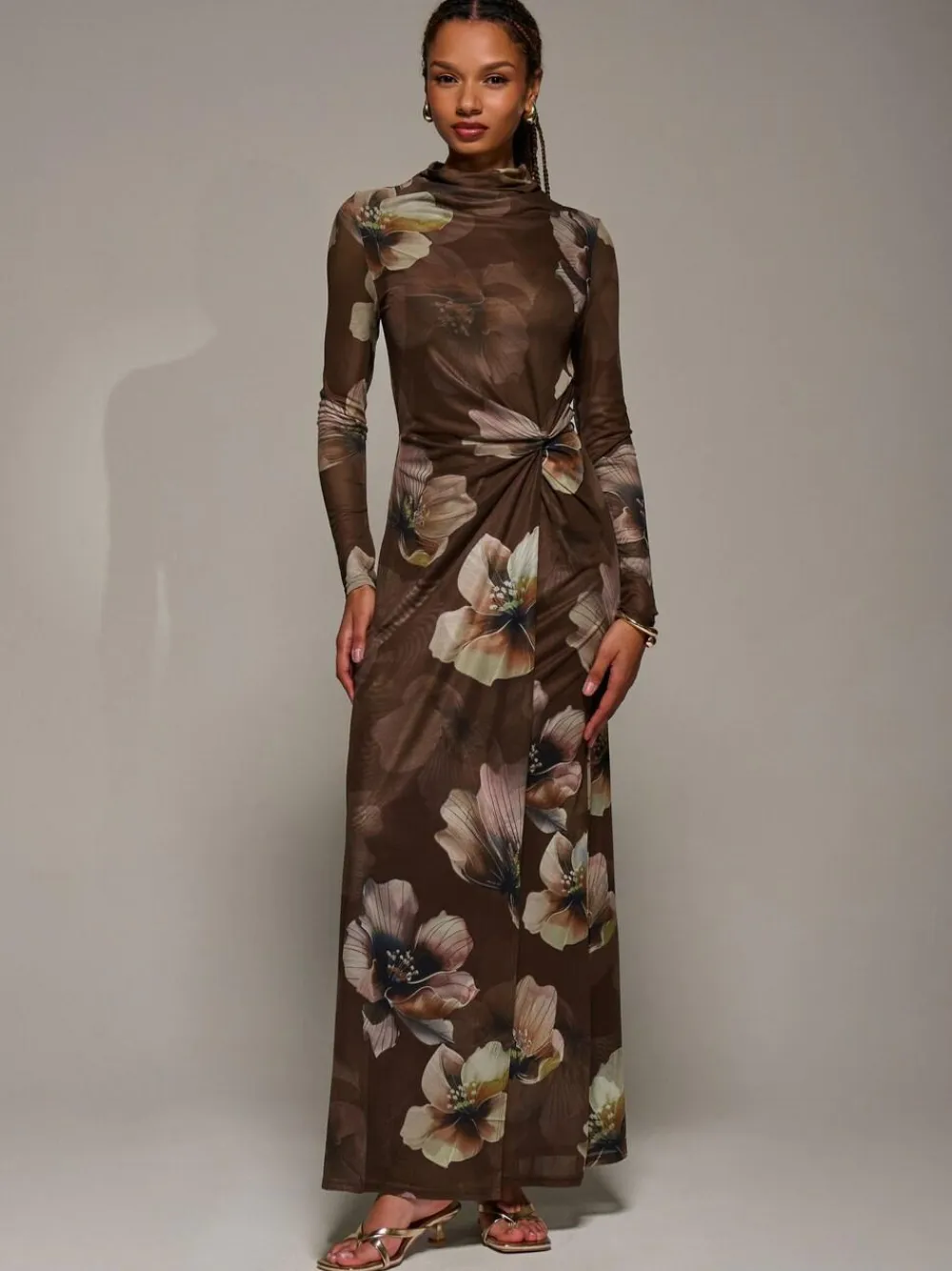 Jolie Moi High Neck Long Sleeve Mesh Maxi Dress^Women Maxi Dresses