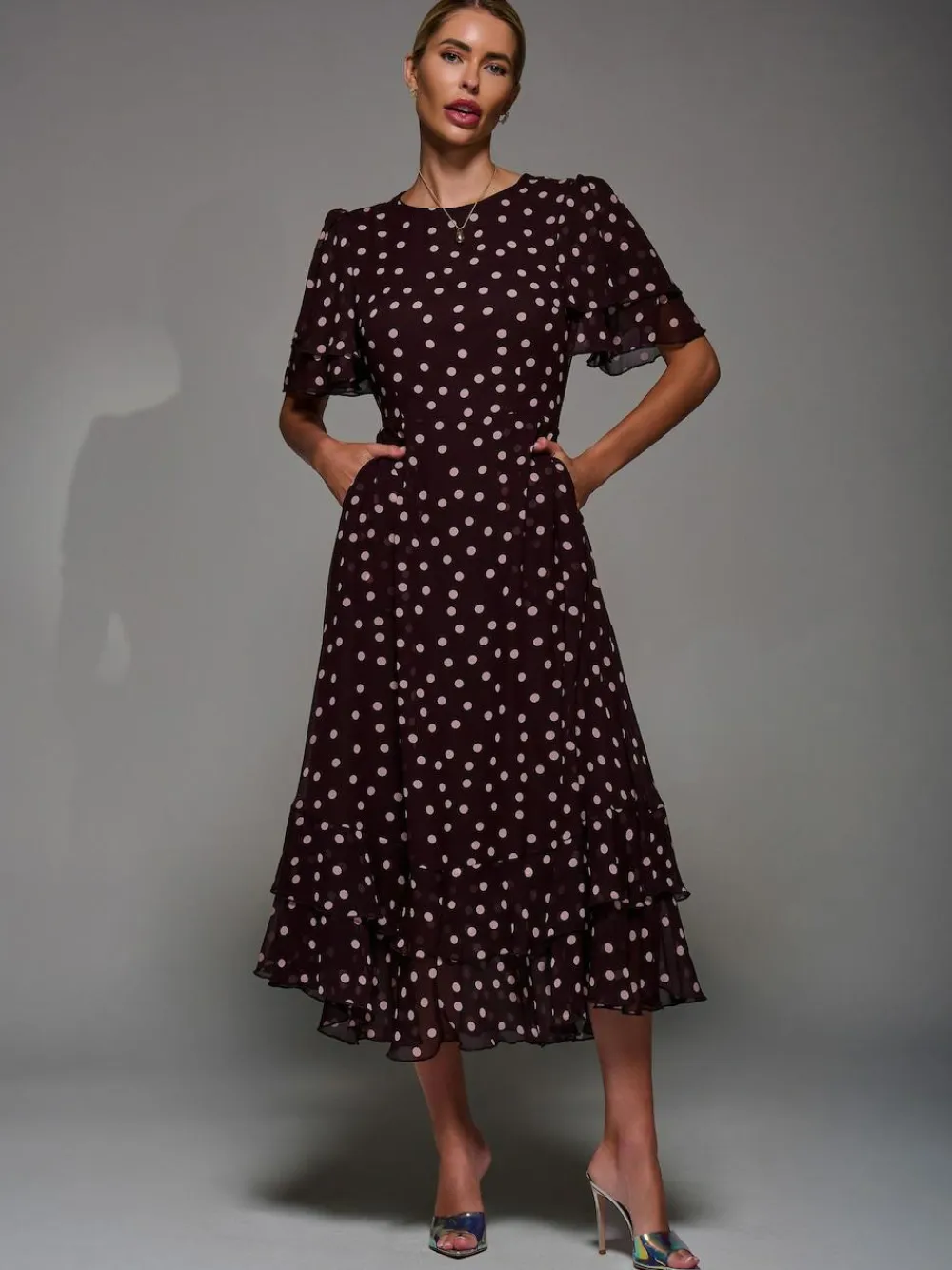 Online Jolie Moi Frill Detail Chiffon Midaxi Dress Maroon Red