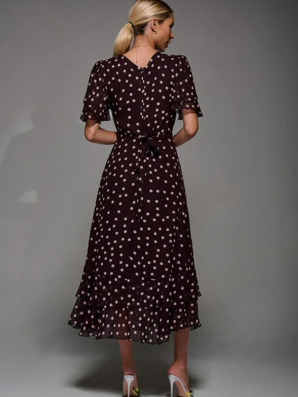 Online Jolie Moi Frill Detail Chiffon Midaxi Dress Maroon Red