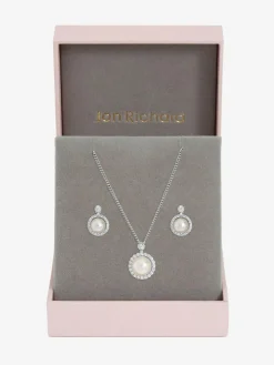 New Jon Richard Silver/Gold Plated and Cubic Zirconia Pearl Halo Box Set Gift Box