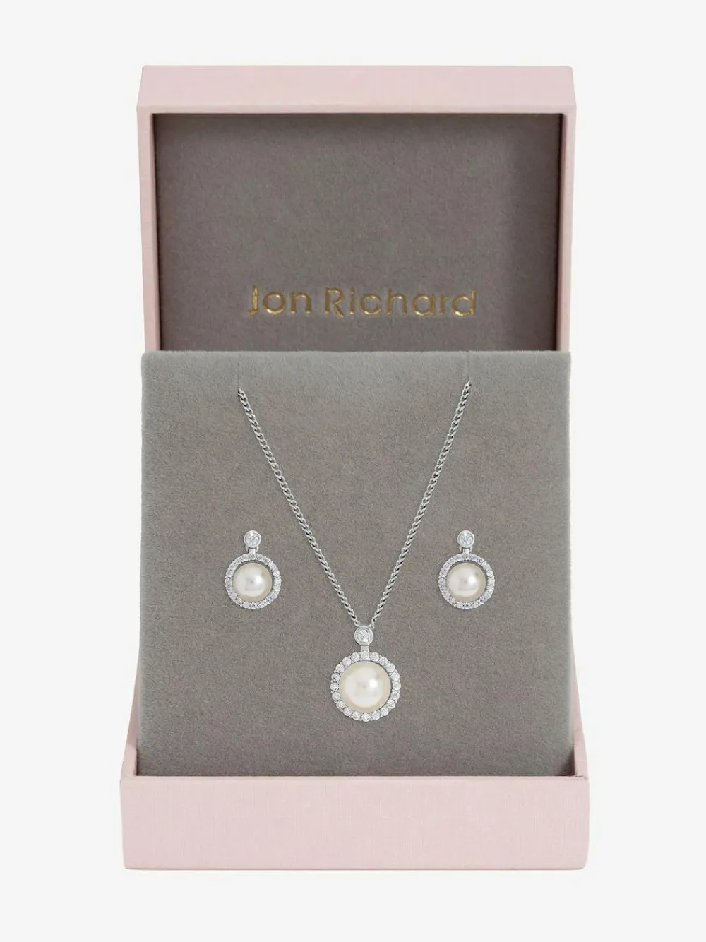 New Jon Richard Silver/Gold Plated and Cubic Zirconia Pearl Halo Box Set Gift Box