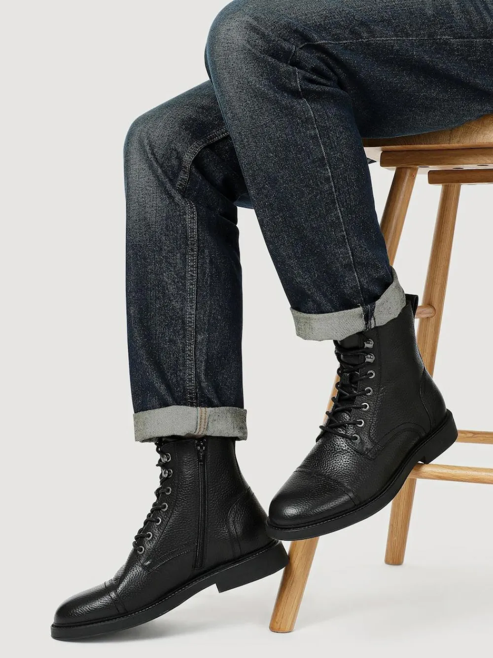 Online Jones Bootmaker Davide Leather Wide Fit Military Boots Black