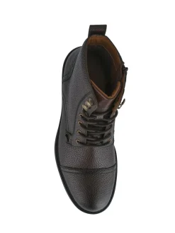 New Jones Bootmaker Davide Leather Wide Fit Military Boots Brown