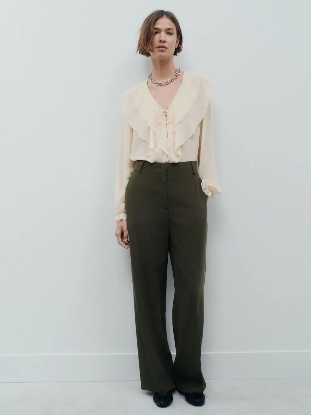 Hot Next Khaki Green Crosshatch Elastic Waist Wide Leg Trousers
