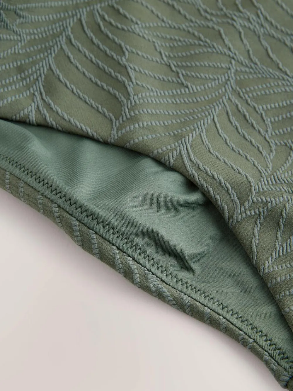 Next Khaki Green Leaf Textured Plunge Shaping Tummy Control Swimsuit^Women Swimwear