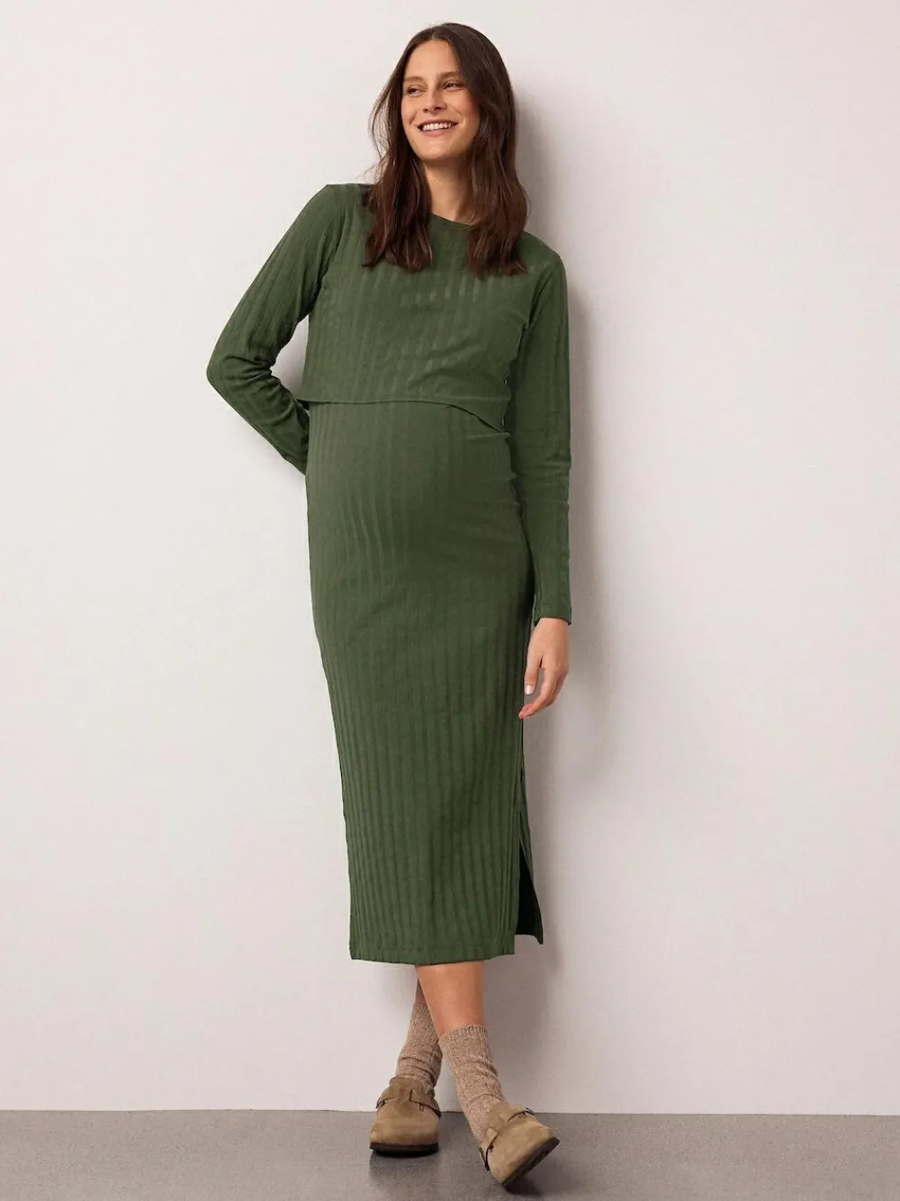 Next Maternity Long Sleeve Nursing Shelf Dress^Women Midi Dresses