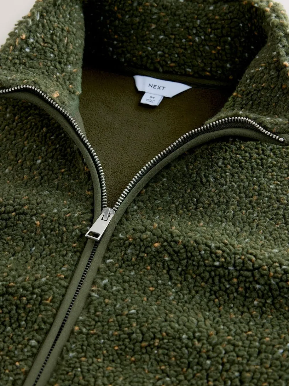 Sale Next Zip Through Funnel Borg Fleece Khaki Green Nep