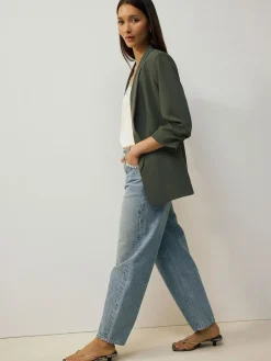 Next Khaki Green Relaxed Ruched Sleeve Blazer^Women Blazers|Coats & Jackets