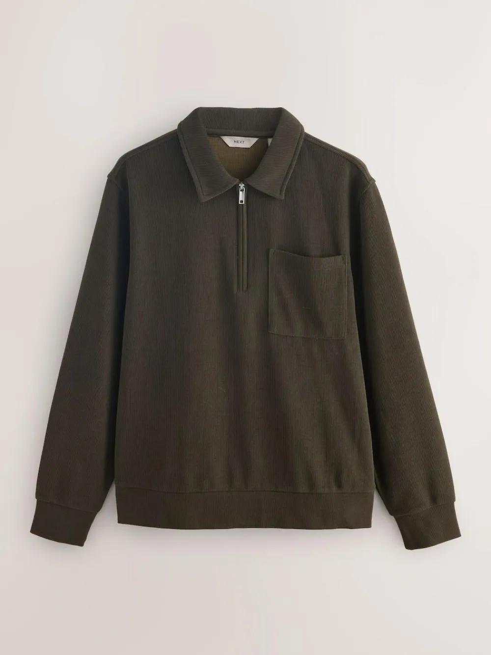 Clearance Next Soft Rib Texture Quarter Zip Neck Fleece Khaki Green