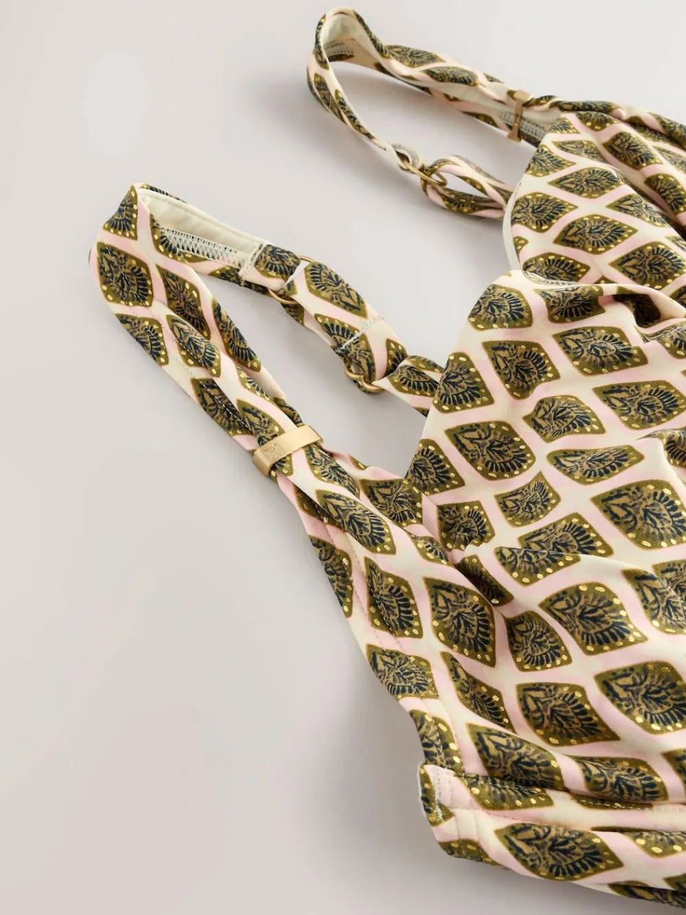 Best Next F-K Underwired Tummy Control Swimsuit Khaki Green/Cream Foil Woodblock