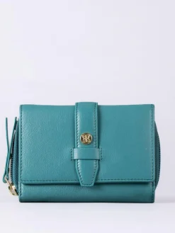Lakeland Leather Green Medium Icon Stud Tab Purse^Women Purses