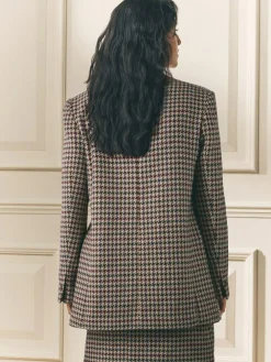 Laura Ashley Heritage Dogtooth Check Blazer with Wool Brown