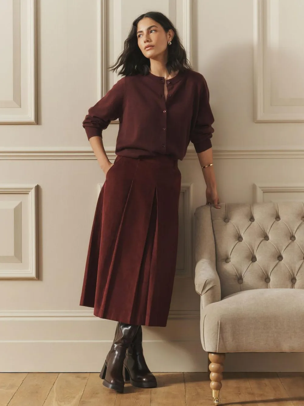 Discount Laura Ashley Burgundy Red Maxi Cord Skirt