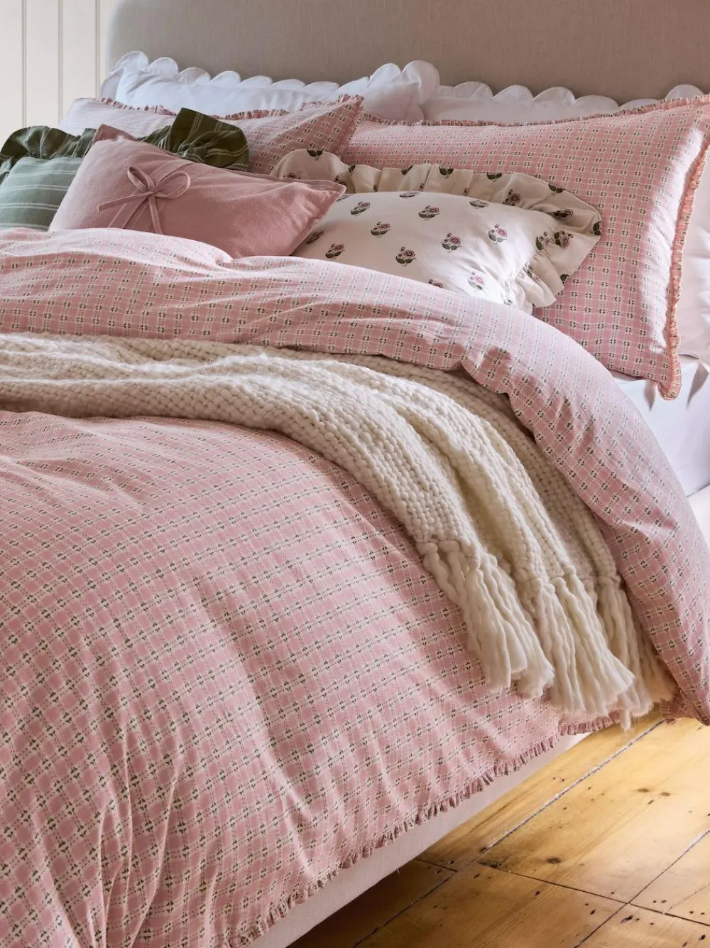 Laura Ashley Pink Cresswell Gingham 100% Cotton Duvet Cover and Pillowcase Set^ Branded Bedlinen