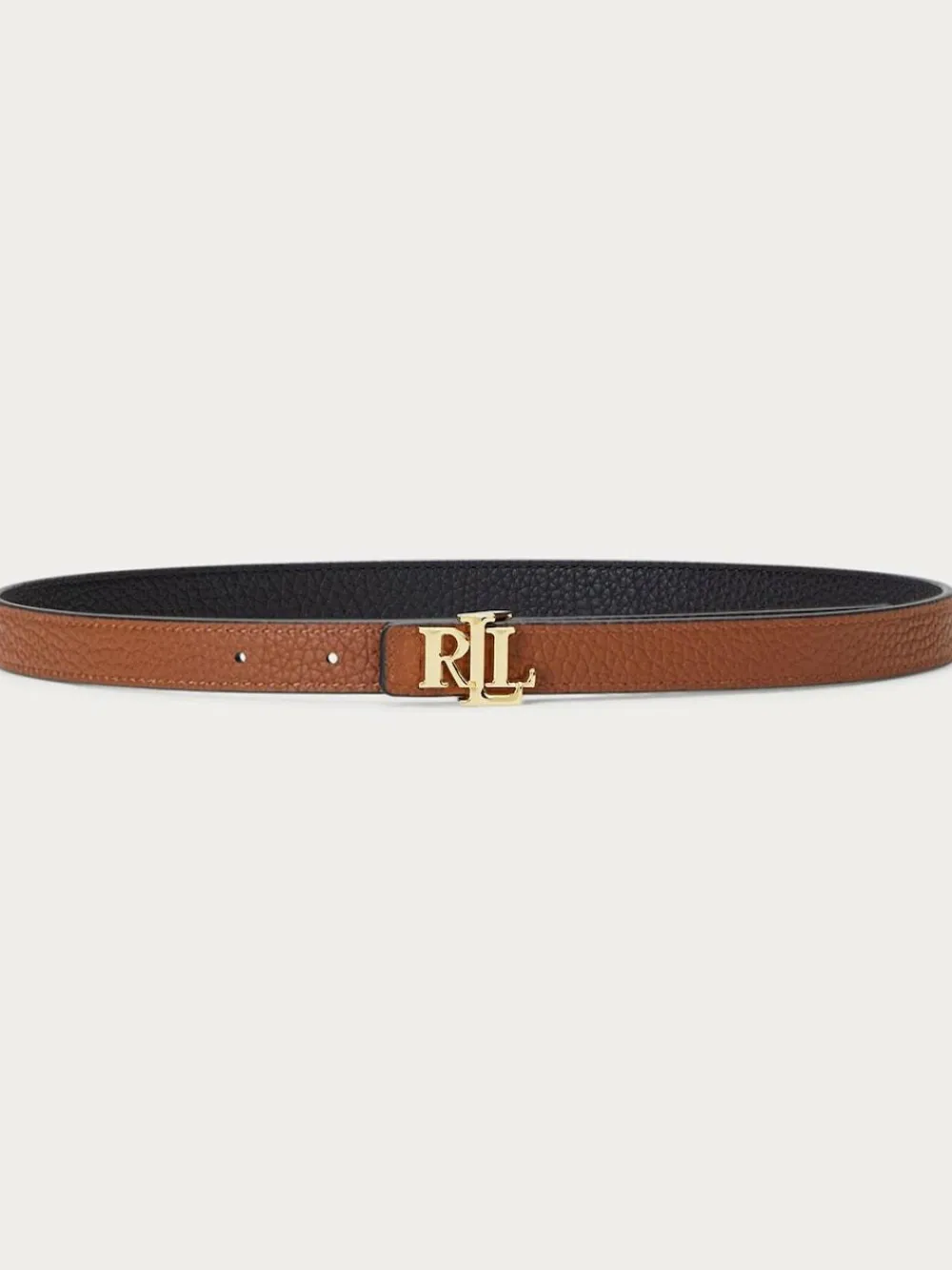 Discount Lauren Ralph Lauren 1.9cm Skinny Logo Reversible Pebbled Leather Belt Black/Lauren Tan