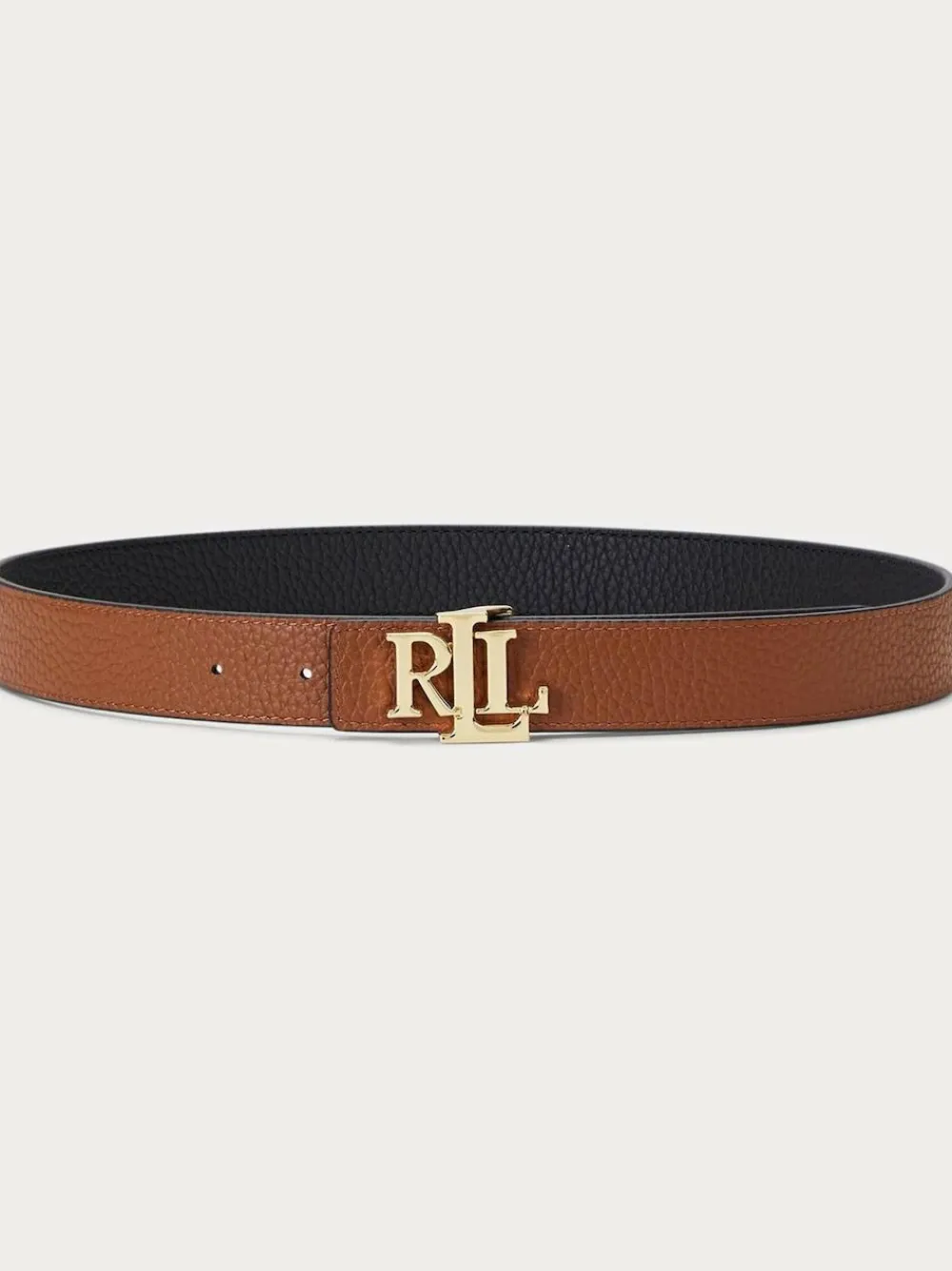 New Lauren Ralph Lauren Black/Lauren Tan 2.5cm Logo Reversible Pebbled Leather Belt