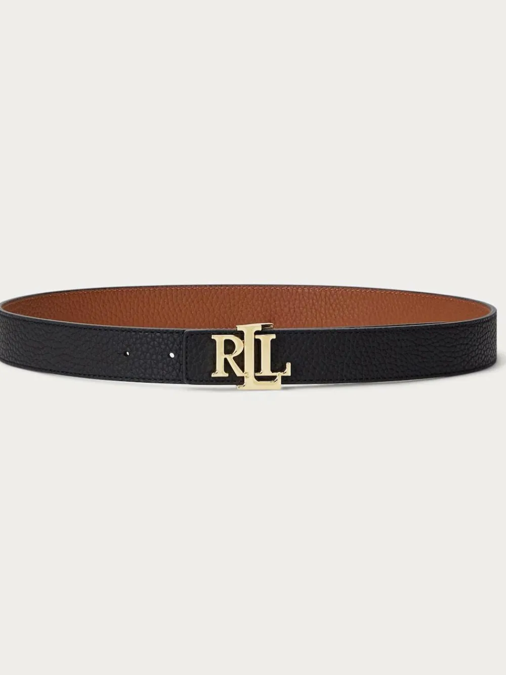 New Lauren Ralph Lauren Black/Lauren Tan 2.5cm Logo Reversible Pebbled Leather Belt
