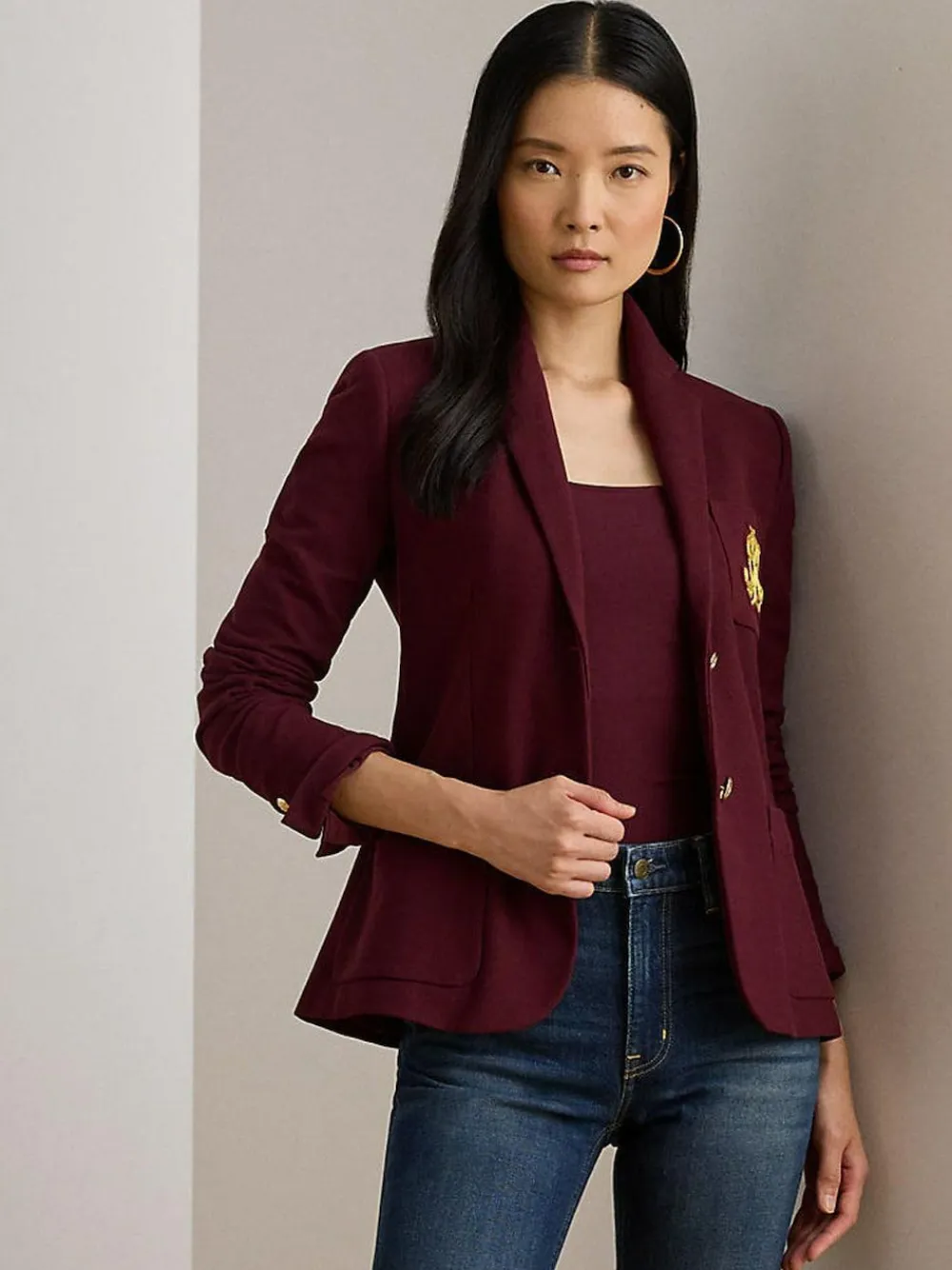 Lauren Ralph Lauren Anfisa Crest Logo Blazer Jacket Red
