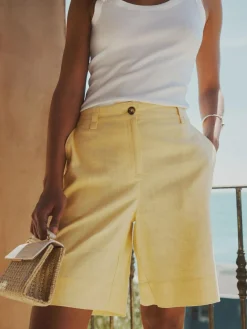 Next Linen Blend Knee Shorts^Women Shorts