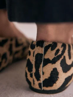 Online Next Leopard Extra Wide Fit Leather Round Toe Ballerinas