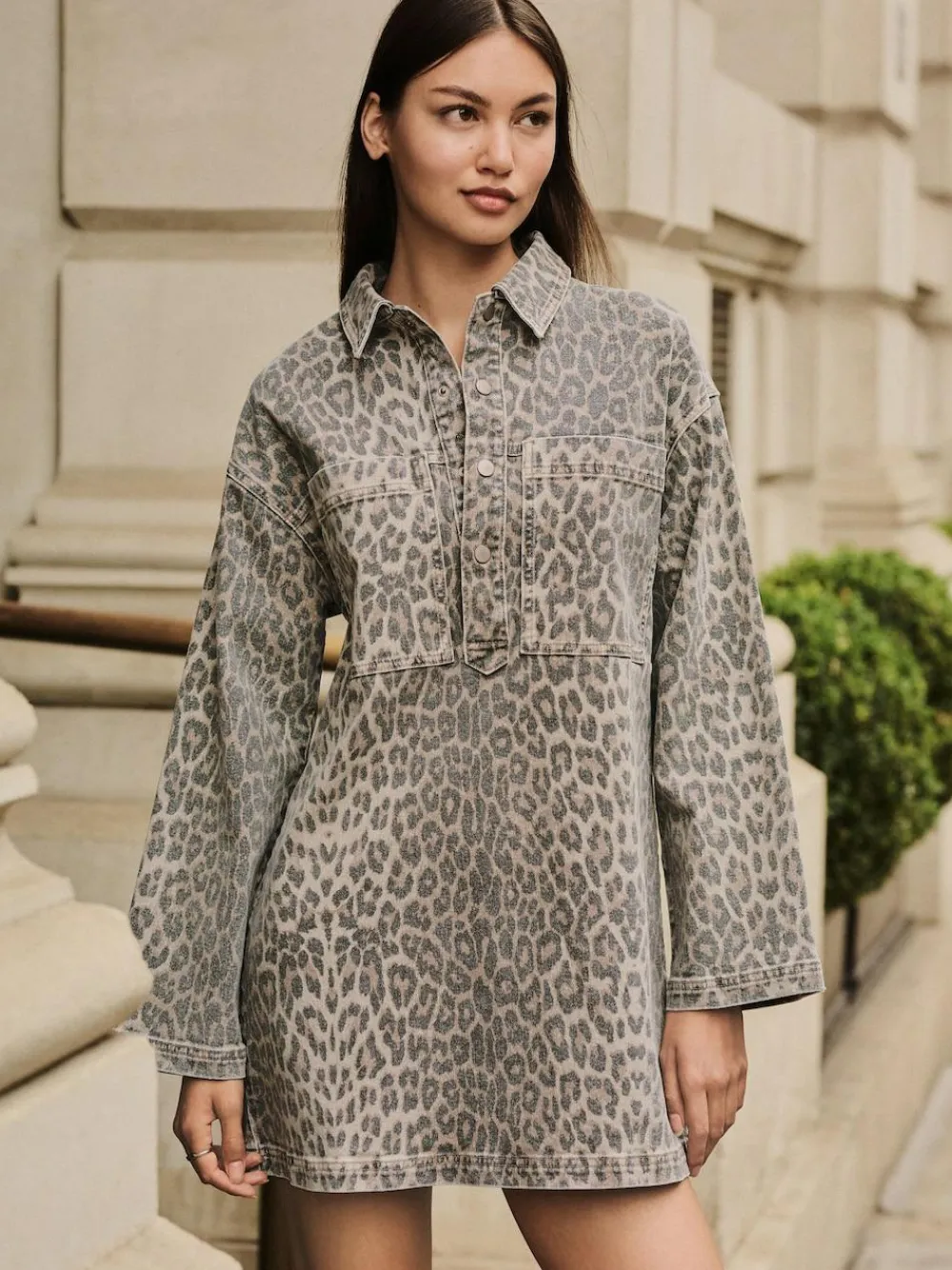Next Mini Long Sleeve Utility Denim Dress^Women Dresses