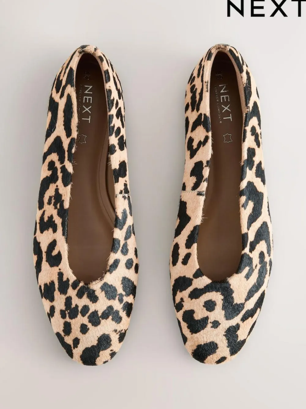 Discount Next Leopard Print Standard/Wide Fit Leather Round Toe Ballerinas