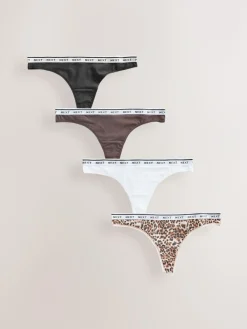 Next Thong Cotton Logo Knickers 4 Pack^Women Panties
