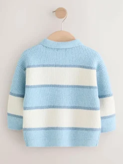 Next Knitted Stripe Rugby Polo Shirt (3mths-7yrs) Light Blue