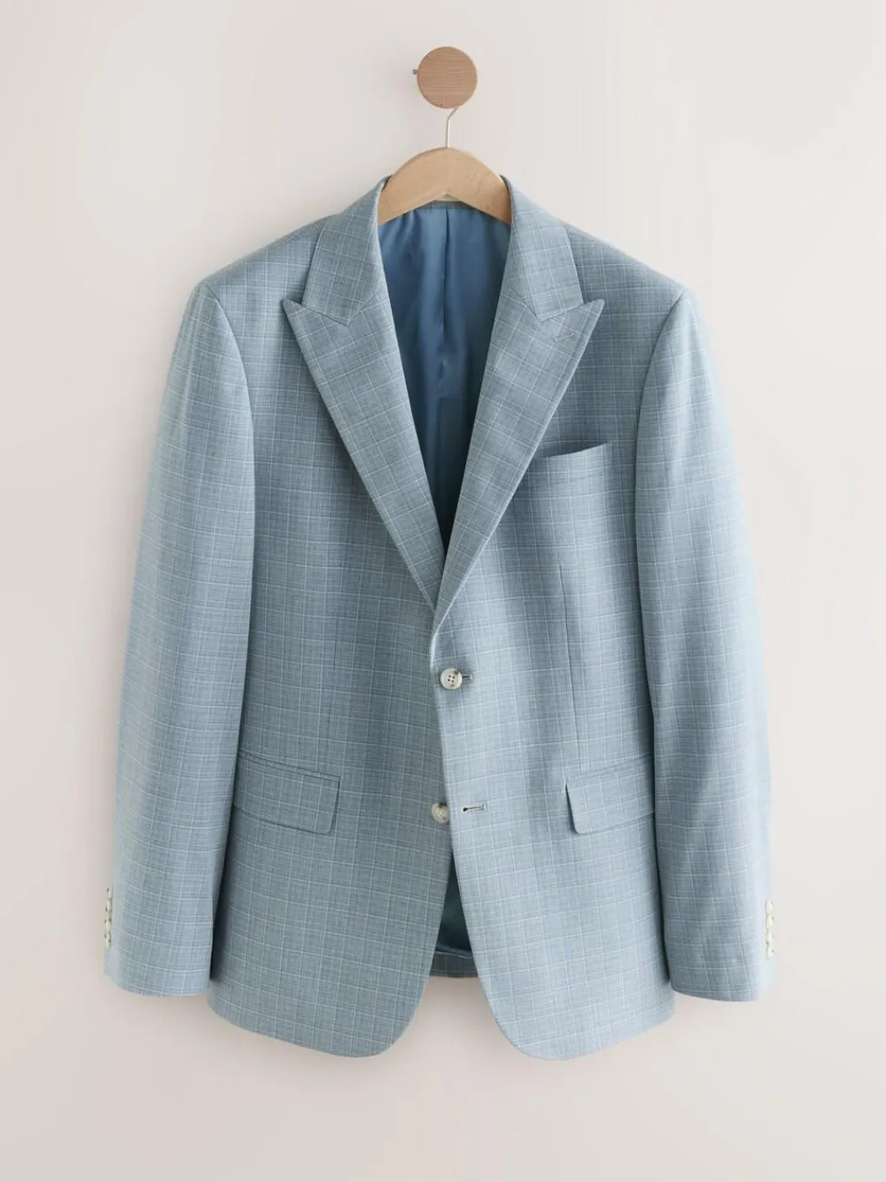 Online Next Light Blue Slim Fit Check Suit Jacket