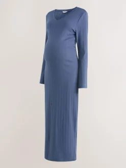 Best Next Tie Back Ribbed V-Neck Dress Light Blue