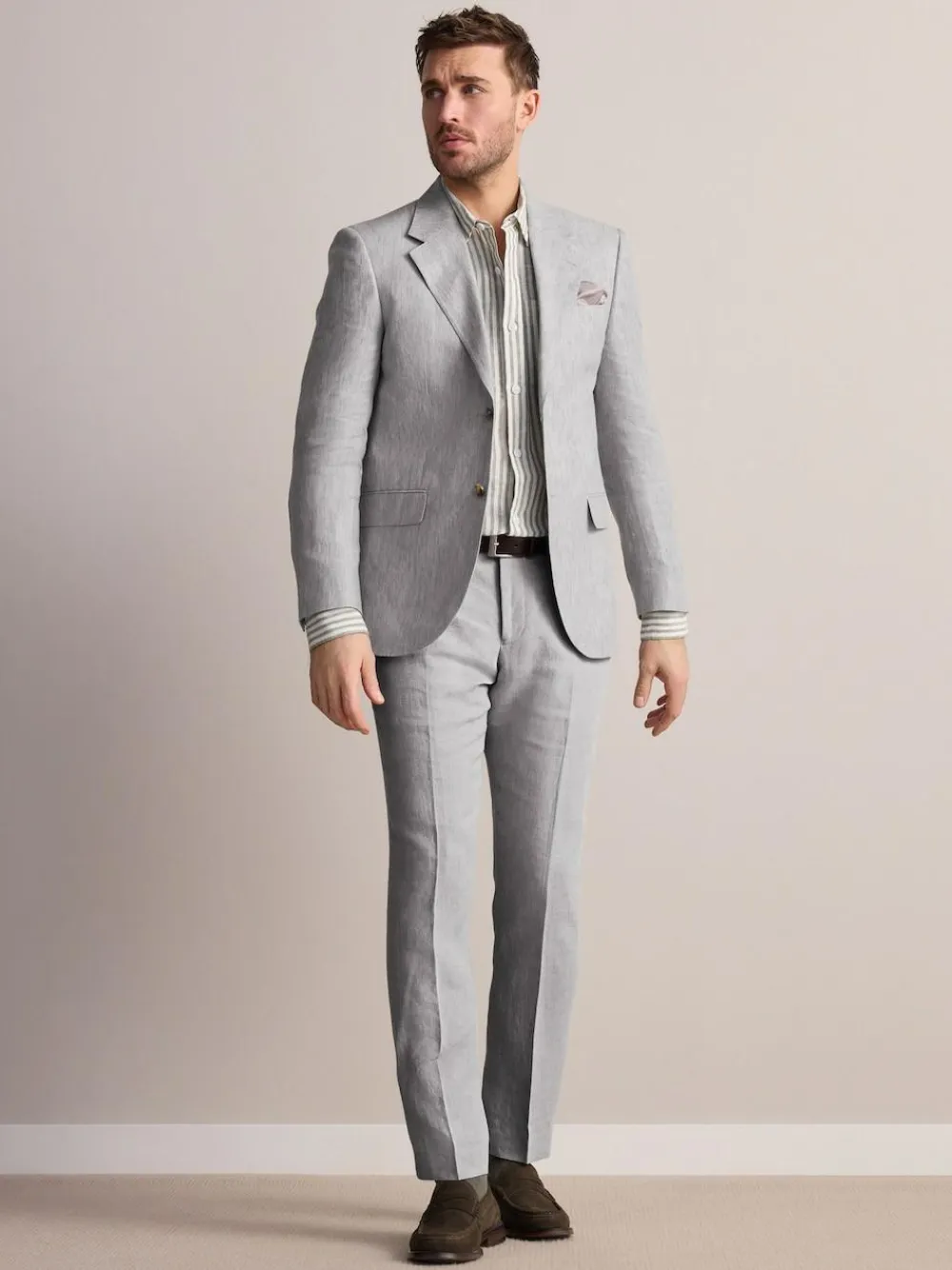 New Next Slim Fit Leomaster Italian 100% Linen Suit Jacket Light Grey
