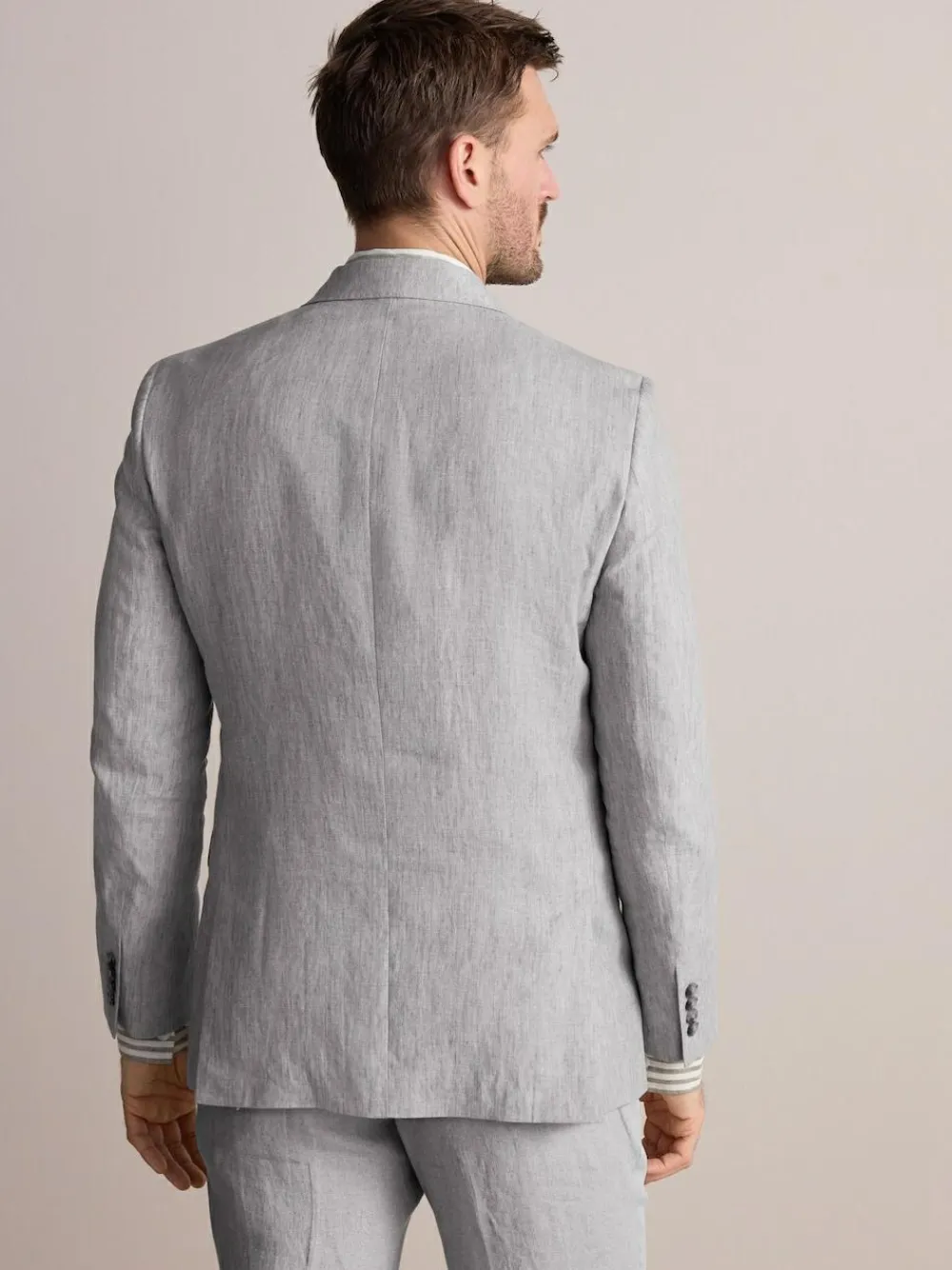 New Next Slim Fit Leomaster Italian 100% Linen Suit Jacket Light Grey