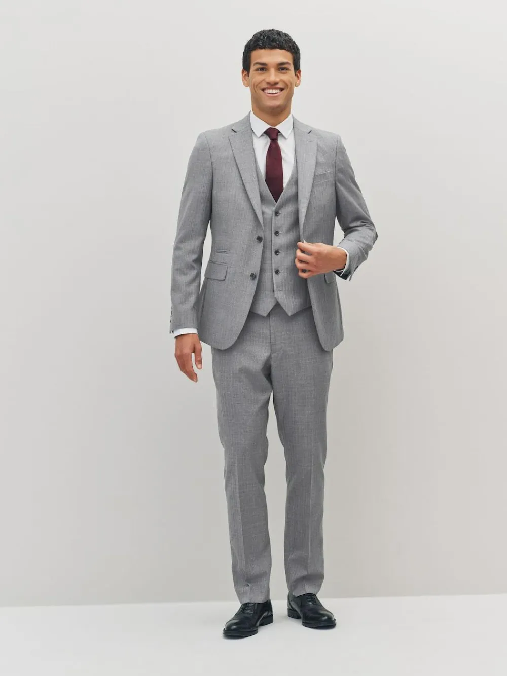 Online Next Textured Wool Blend Suit Waistcoat Light Grey