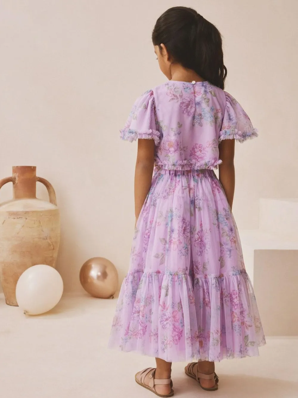 Next Lilac Purple Floral Embellished Top and Skirt Lehenga Set (3-16yrs)^ Shorts & Skirts