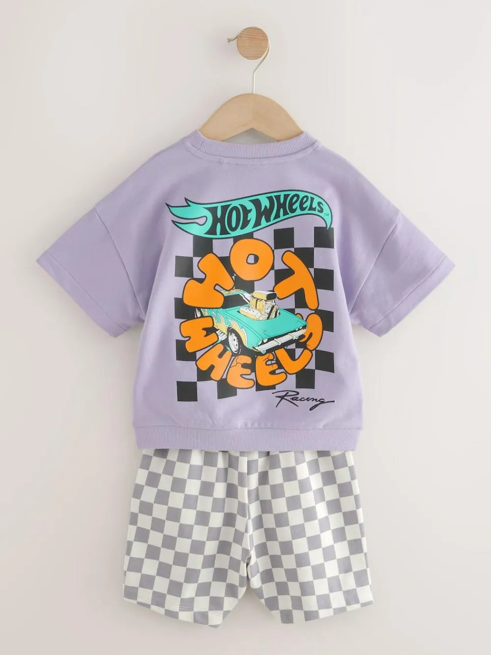 Next Lilac Purple Hot Wheels Check Short T-Shirt Set (9mths-8yrs)^BOY Shorts|Tops