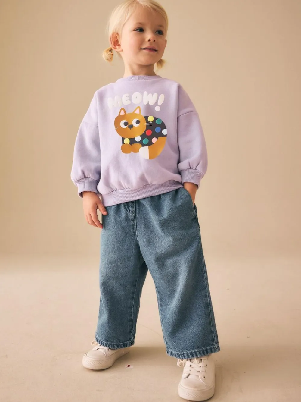 Online Next Lilac Purple Spot Cat Crew Neck Sweatshirt (3mths-7yrs)