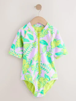 Outlet Next Short Sleeved Sunsafe Swimsuit (3mths-16yrs) Lilac Purple Tropical