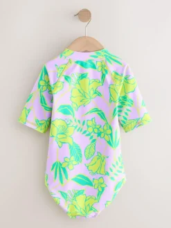 Outlet Next Short Sleeved Sunsafe Swimsuit (3mths-16yrs) Lilac Purple Tropical