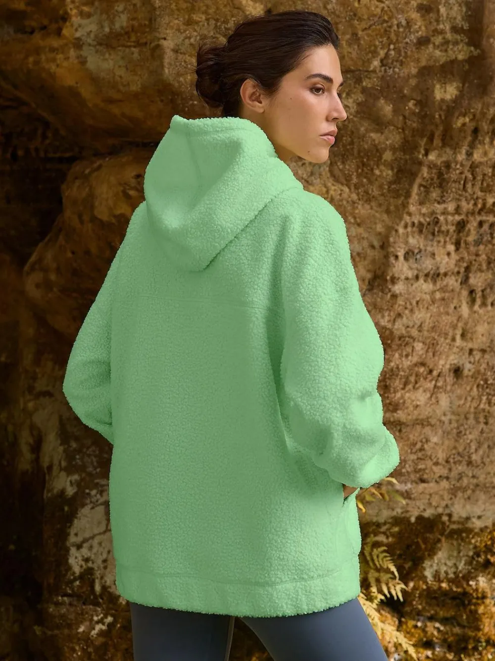 Online Next Soft Teddy Borg Longsleeve Hoodie Lime Green