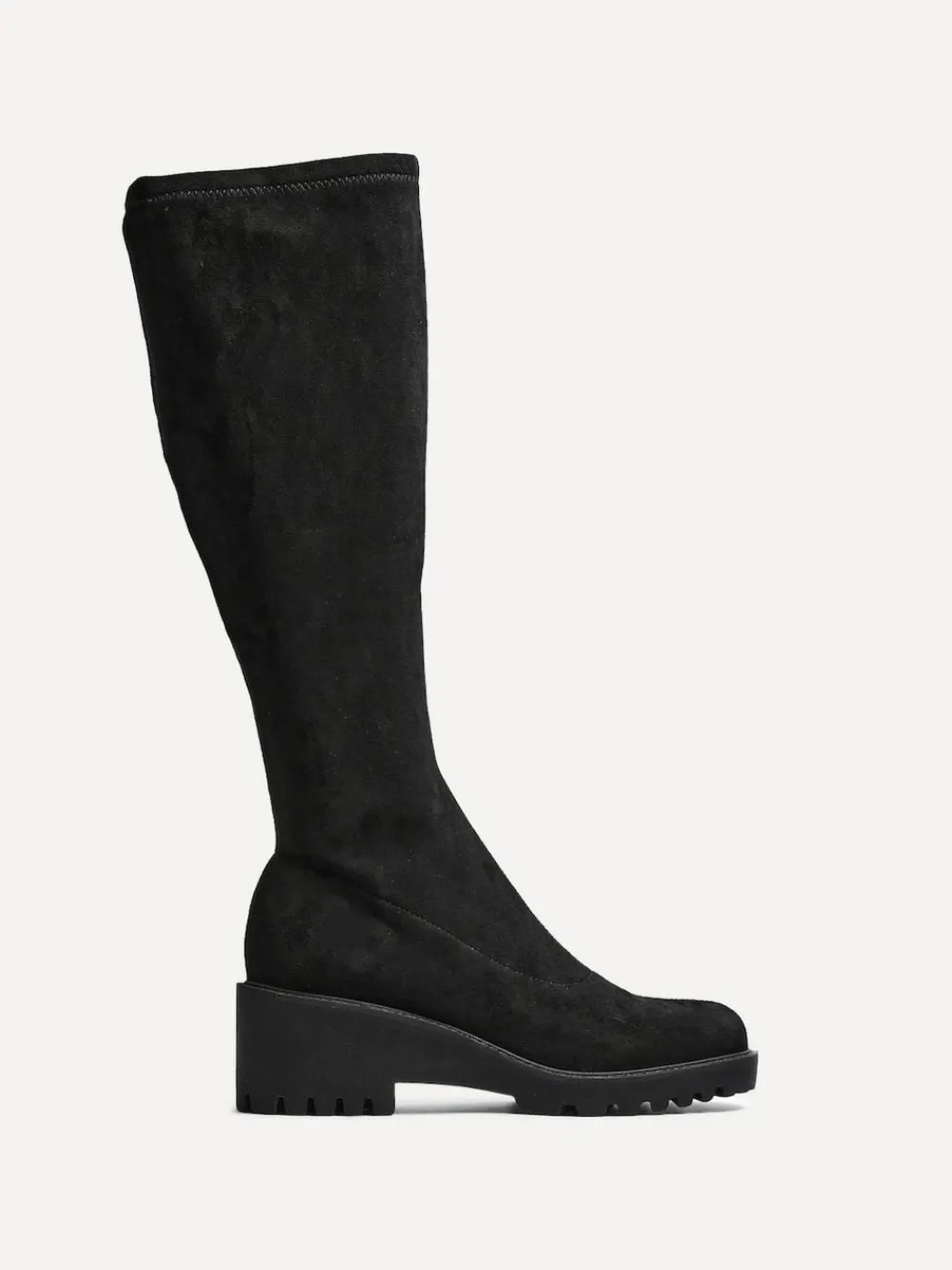 New Linzi Kortina Brown Suede High Leg Boots With Wedged Heel Black