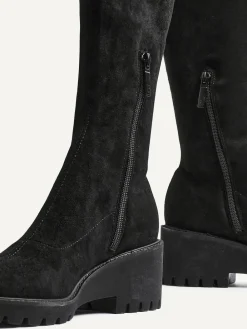 New Linzi Kortina Brown Suede High Leg Boots With Wedged Heel Black