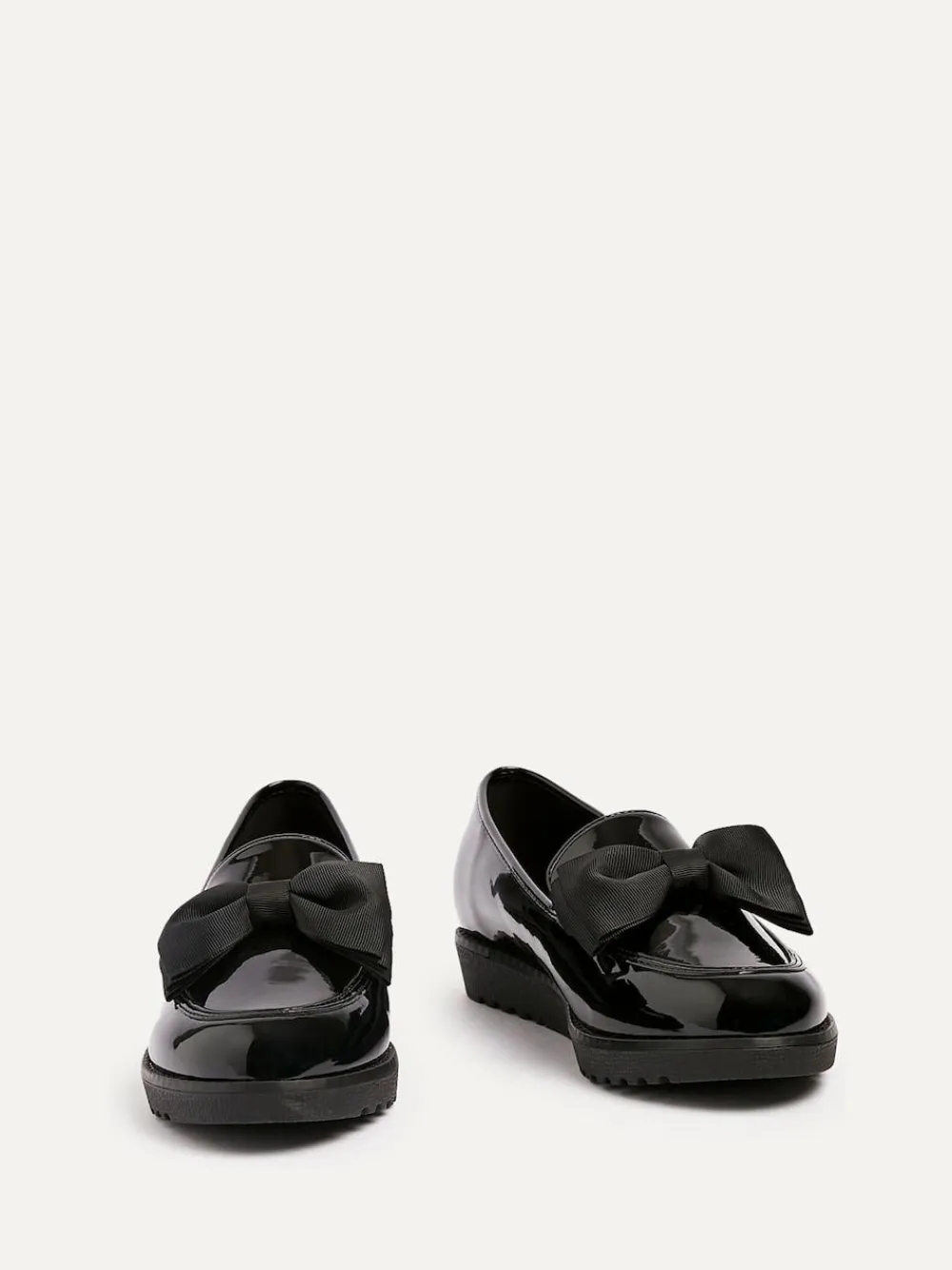 Linzi Black Wide Fit Violetta Classic Slip-On Loafers With Fabric Bow Detail^Women Flats