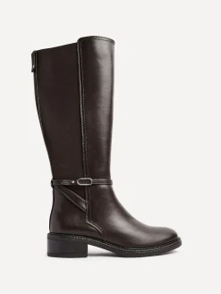 Best Linzi Power High Leg Boots With Stretch Side Panel and Buckle Detail Brown
