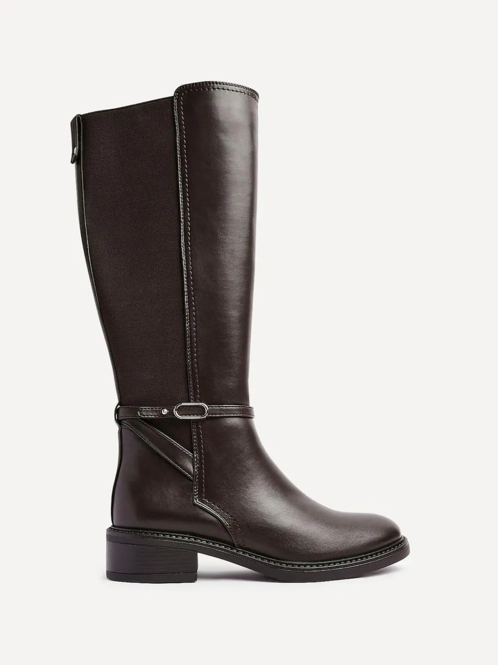 Best Linzi Power High Leg Boots With Stretch Side Panel and Buckle Detail Brown