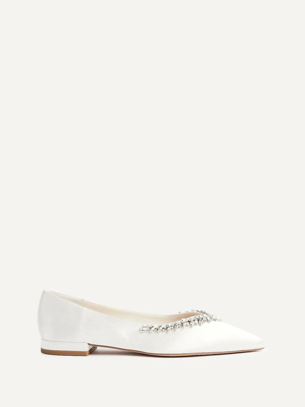 Linzi Cream Bridal Endless Pointed Toe Ballet Flat With Trim Shoes^Women Flats